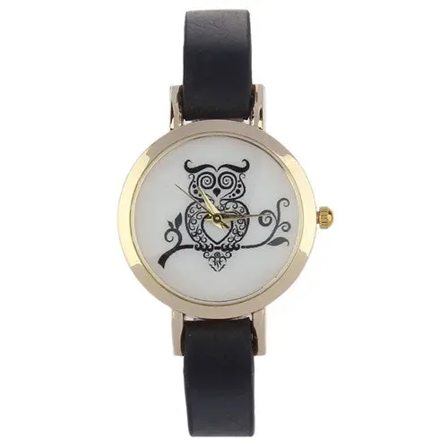 Vintage Leather Watch Casual Women Men Bracelet Watch Owl Print Vouge Hours Leather Clocks 2