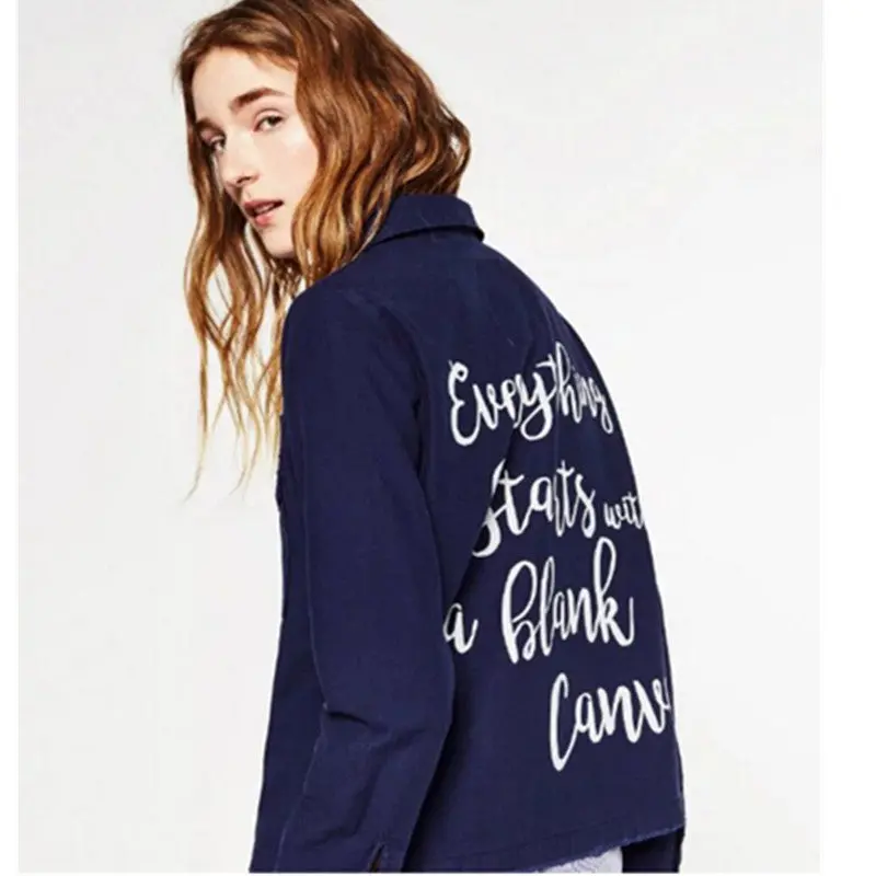 Vintage Letter Print Pockets Military Jacket Women Lapel Arrow Casual Jacket Short Coat Outerwear Tops Femme 2