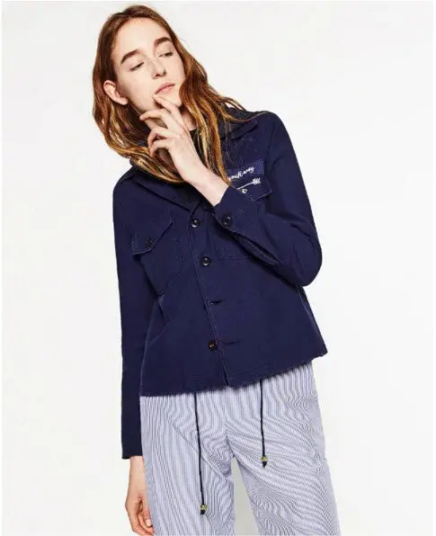 Vintage Letter Print Pockets Military Jacket Women Lapel Arrow Casual Jacket Short Coat Outerwear Tops Femme 3