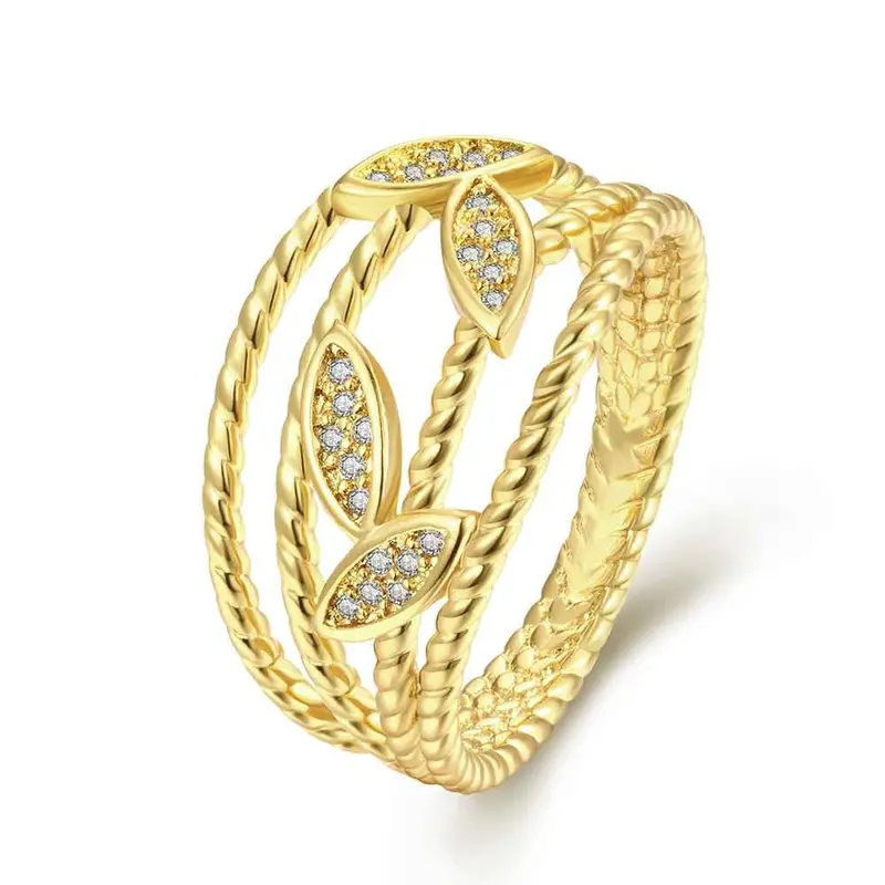 Vintage Love 18K Gold Plating Wedding Rings Inlaid Leaves On The Bar Anillos Gift For Her3 9 1