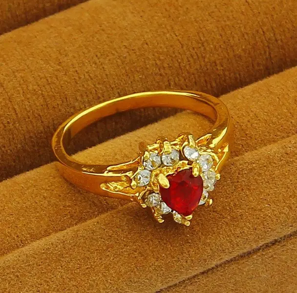 Vintage Love 24K Gold Plated Rings For Men Red Crastal Anillos Bear Bone32 6