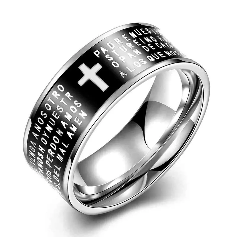 Vintage Love Men's Titanium Steel Wedding Ring Printing Cross Bague Horloge Tsgr 91 1