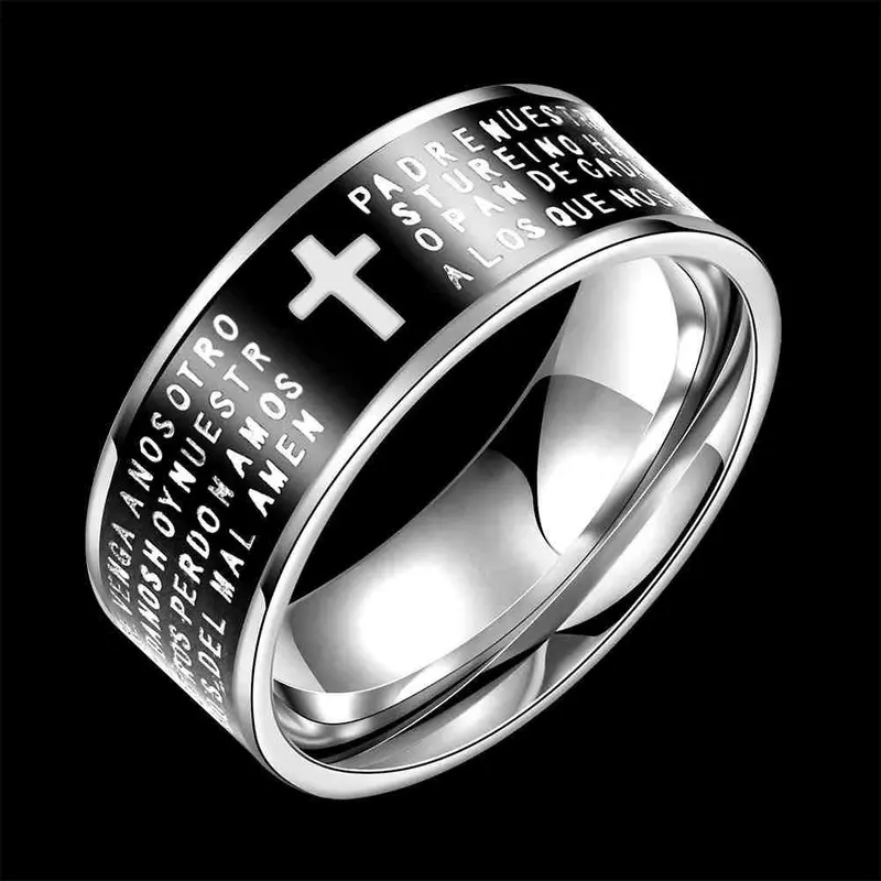 Vintage Love Men's Titanium Steel Wedding Ring Printing Cross Bague Horloge Tsgr 91 2