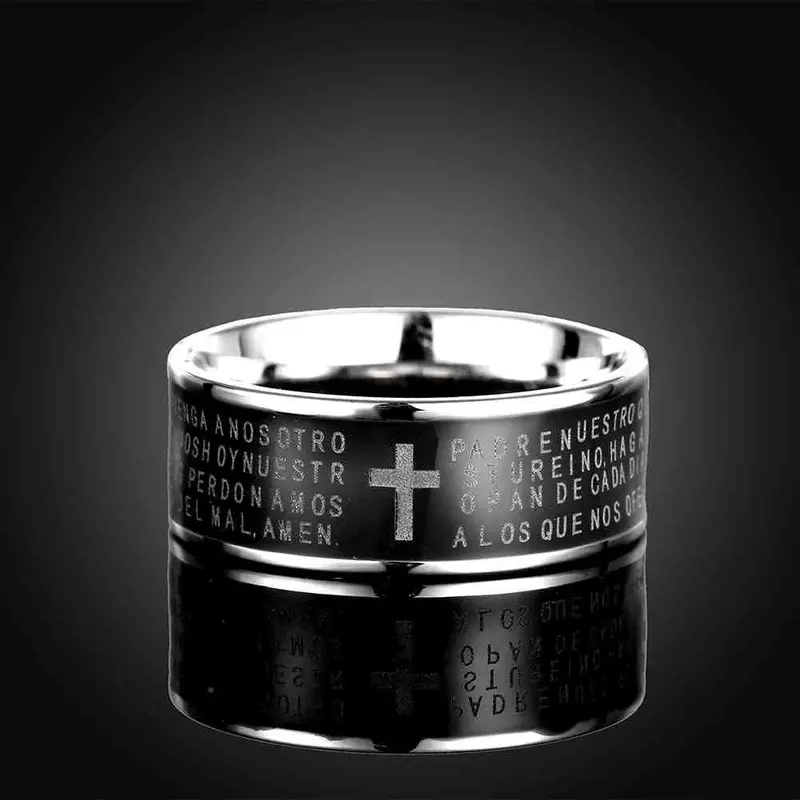 Vintage Love Men's Titanium Steel Wedding Ring Printing Cross Bague Horloge Tsgr 91 3