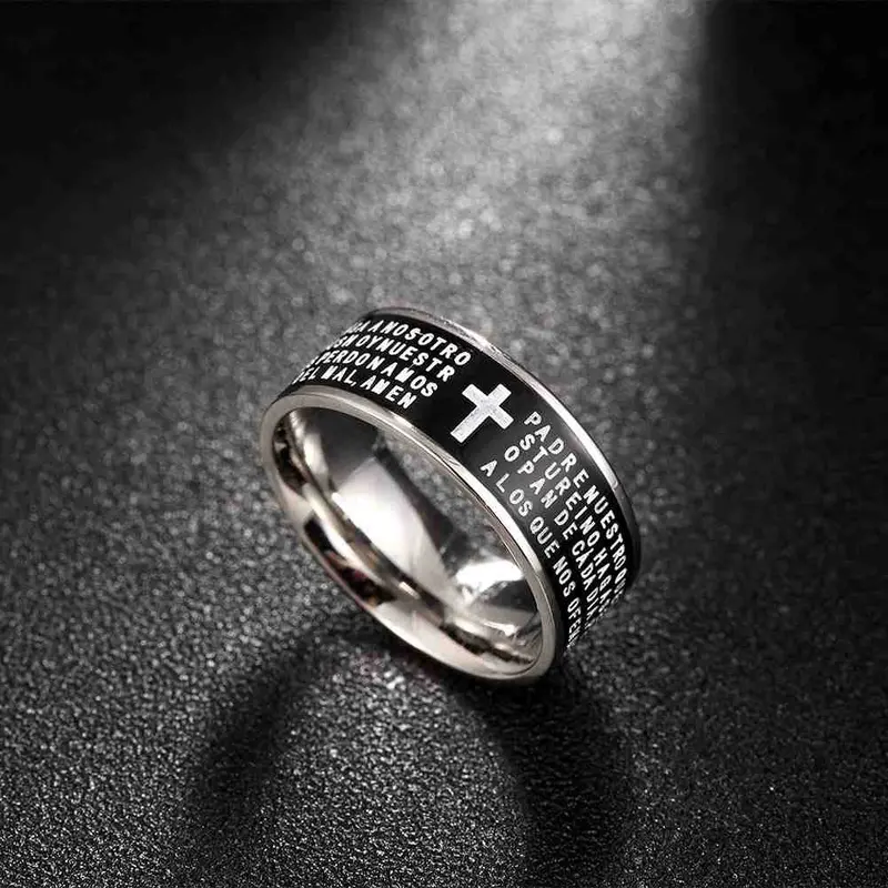Vintage Love Men's Titanium Steel Wedding Ring Printing Cross Bague Horloge Tsgr 91 4
