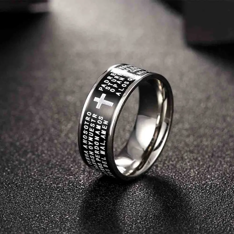Vintage Love Men's Titanium Steel Wedding Ring Printing Cross Bague Horloge Tsgr 91 5