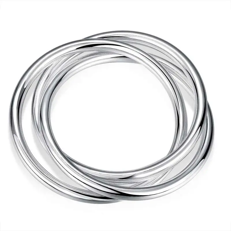 Vintage Love Silver Bangles Two Circles Women Pulseras Personalized Hbb 3 1