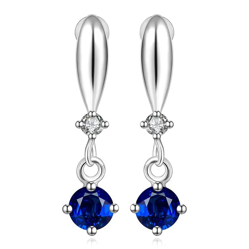 Vintage Love Silver Earings Inlaid Blue Stone Drop Pendientes Bijoux   4 1