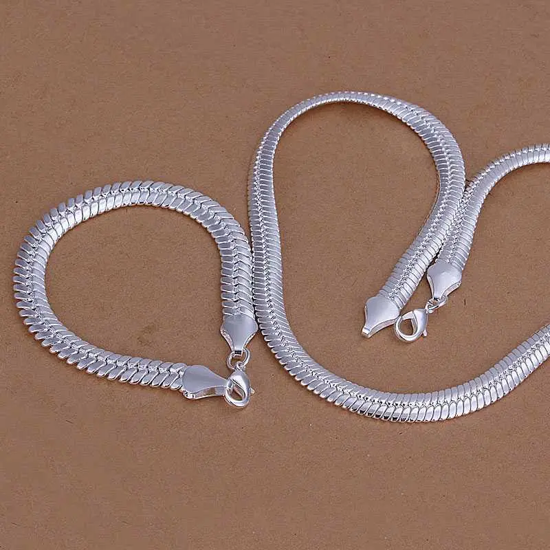 Vintage Love Silver Jewelry Set 1 M Flat Snake Chain Necklace&Bracelet African Jewelry Set Floating Charms 32 5