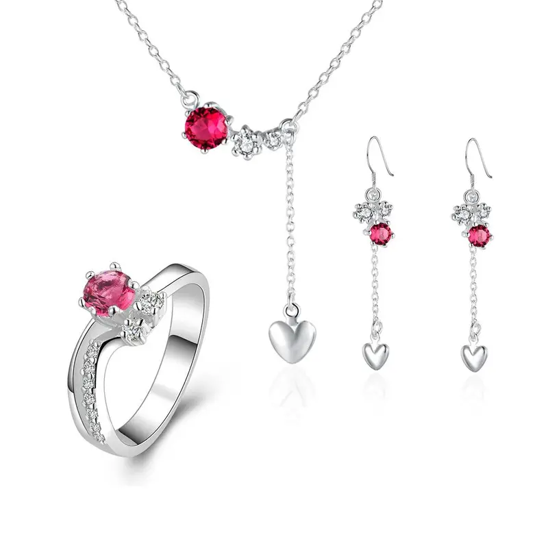 Vintage Love Silver Jewelry Sets Red Drop Heart R+E+N Sets Bone  7 1