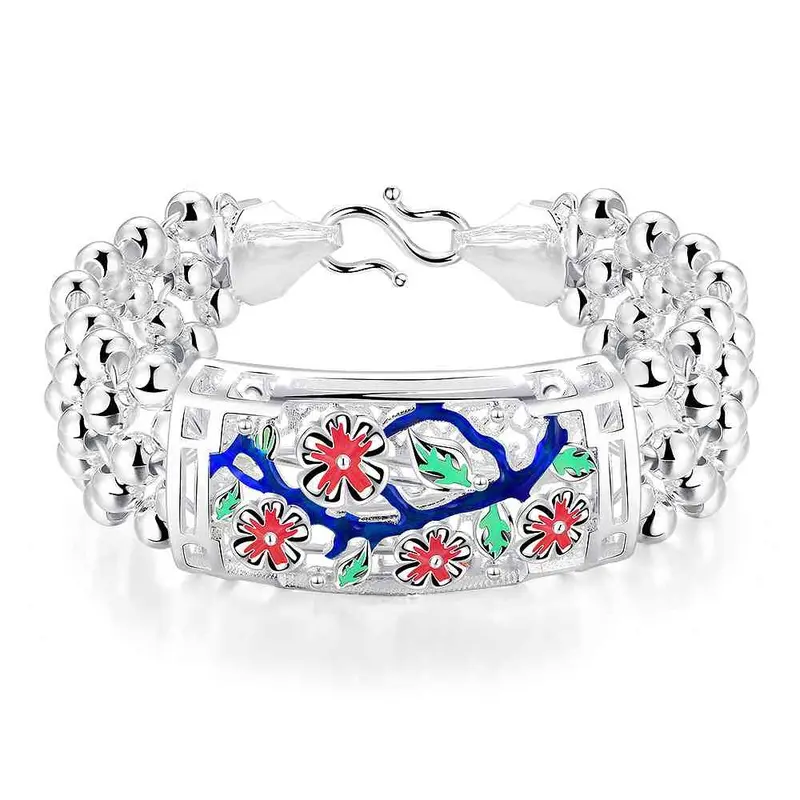 Vintage Love Silver Plated Bracelets Bangles Branch Flower Color Bracelete Joyas Hbh  5 1