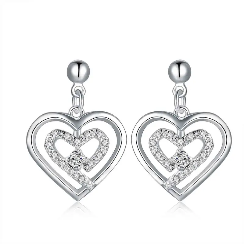 Vintage Love Silver Plated Clip On Earrings Purple Heart In Heart Stud Orecchini Joias 18 3