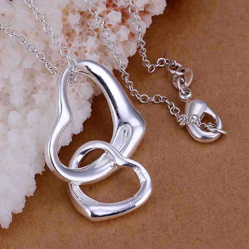 Vintage Love Silver-Plated Pendant Double Heart Collares Mujer S In Euros 1