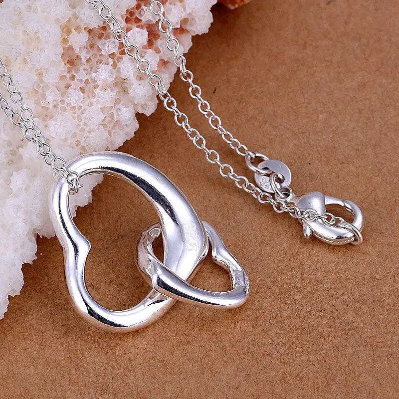 Vintage Love Silver-Plated Pendant Double Heart Collares Mujer S In Euros 2