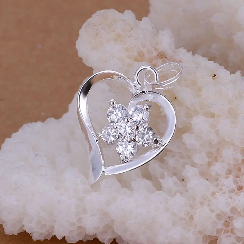 Vintage Love Silver-Plated Pendant Heart Flower Zircon Collares Mujer S In Euros 1