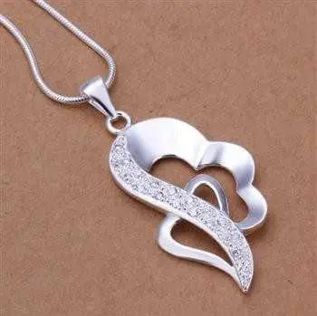Vintage Love Silver Women Necklace Insets Heart Gros Collier Femme Jewelry Display162 2
