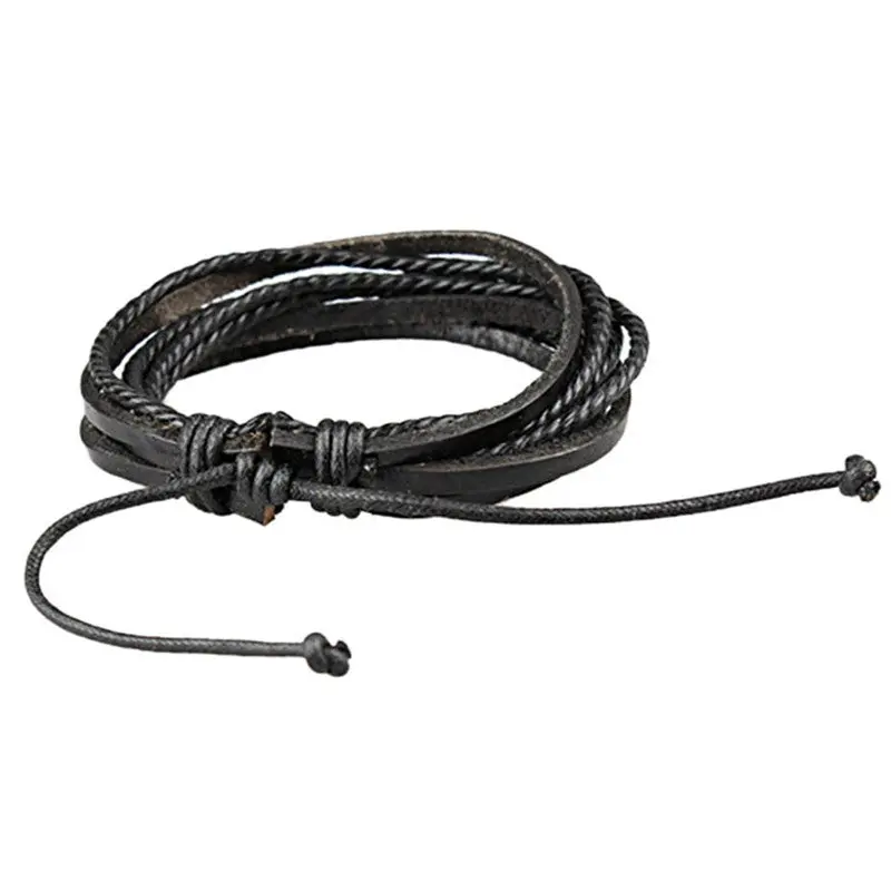 Vintage Men Bracelets & Bangles Punk Handmade Wide Leather Bracelet Woven Wristband Bangles For Men Jewelry 1