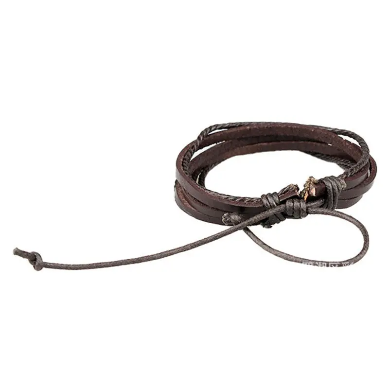 Vintage Men Bracelets & Bangles Punk Handmade Wide Leather Bracelet Woven Wristband Bangles For Men Jewelry 2
