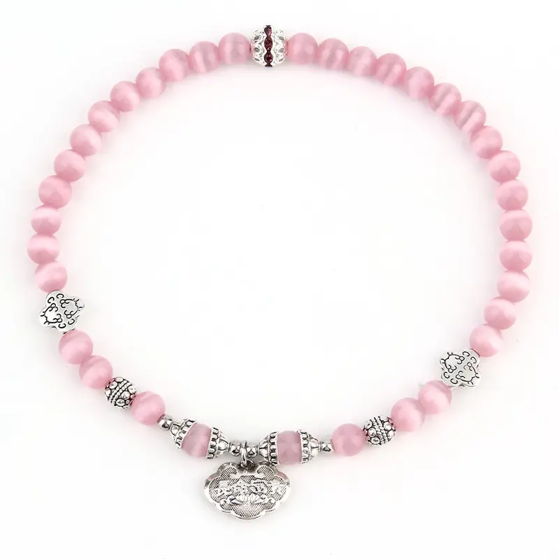Vintage Natural Cat's Eye Stone Balls Bracelet Bangle Brief Opal Crystal Agate Beads Wristband Hand Chain For 2