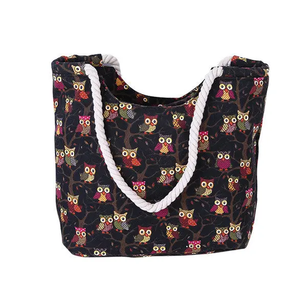 Vintage Owl Printing Lady Women Messenger Bags Cotton Canvas Hbag Tote Shoulder Bag Bolsas Bolsa Feminina 2