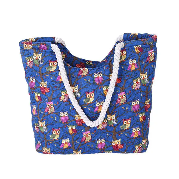 Vintage Owl Printing Lady Women Messenger Bags Cotton Canvas Hbag Tote Shoulder Bag Bolsas Bolsa Feminina 3