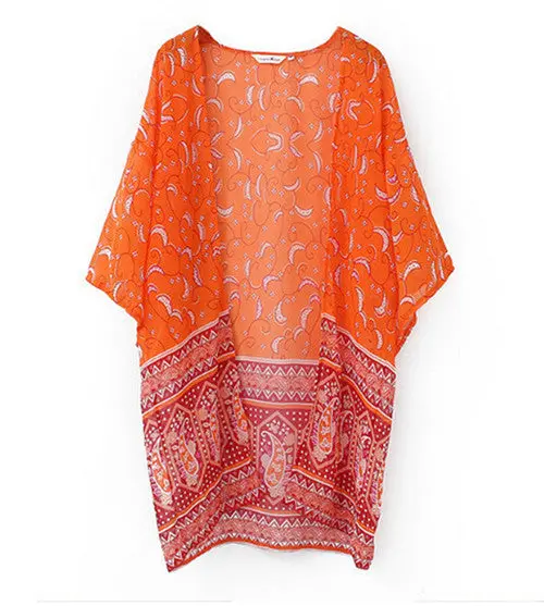 Vintage Position Paisley Floral Print Chiffon Long Kimono Shirt Women 3/4 Sleeve Cardigan Blouse Tops Sunscreen 1