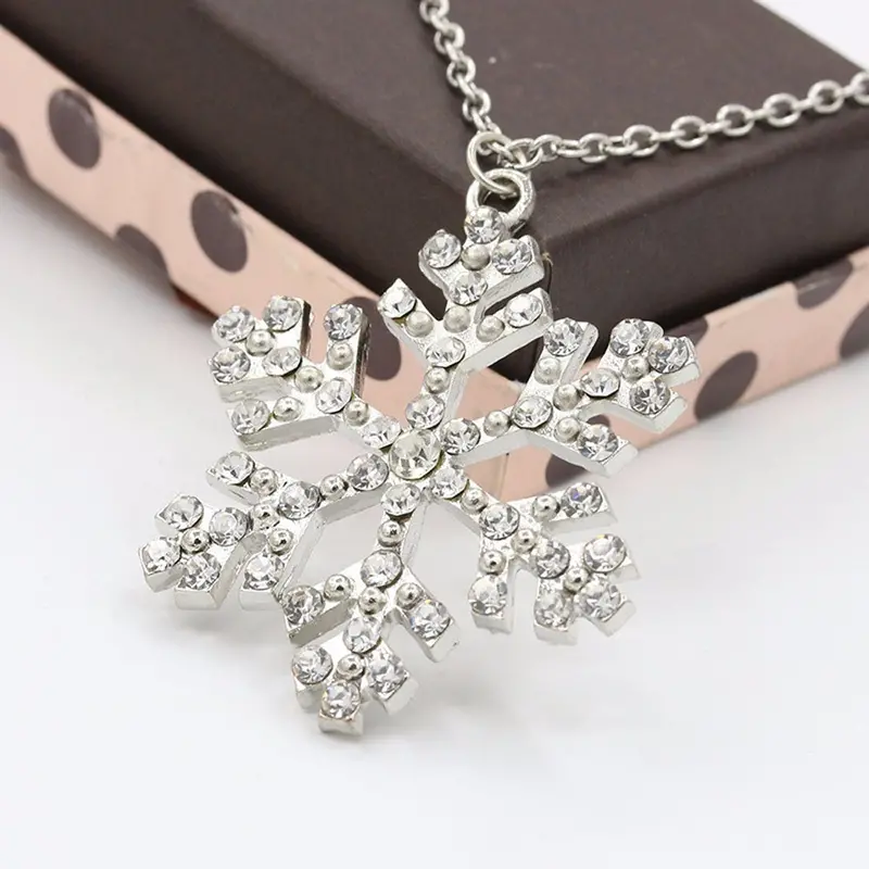 Vintage Rhinestone Snowflake Necklace Pendants Chain Necklace Jewelry Women Gift Feida 1