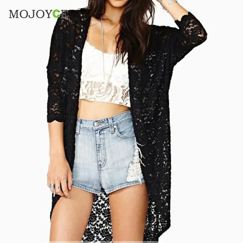 Vintage Sexy Black Lace Women Blouses Beach Shawl Cover Up Shirt Women 1