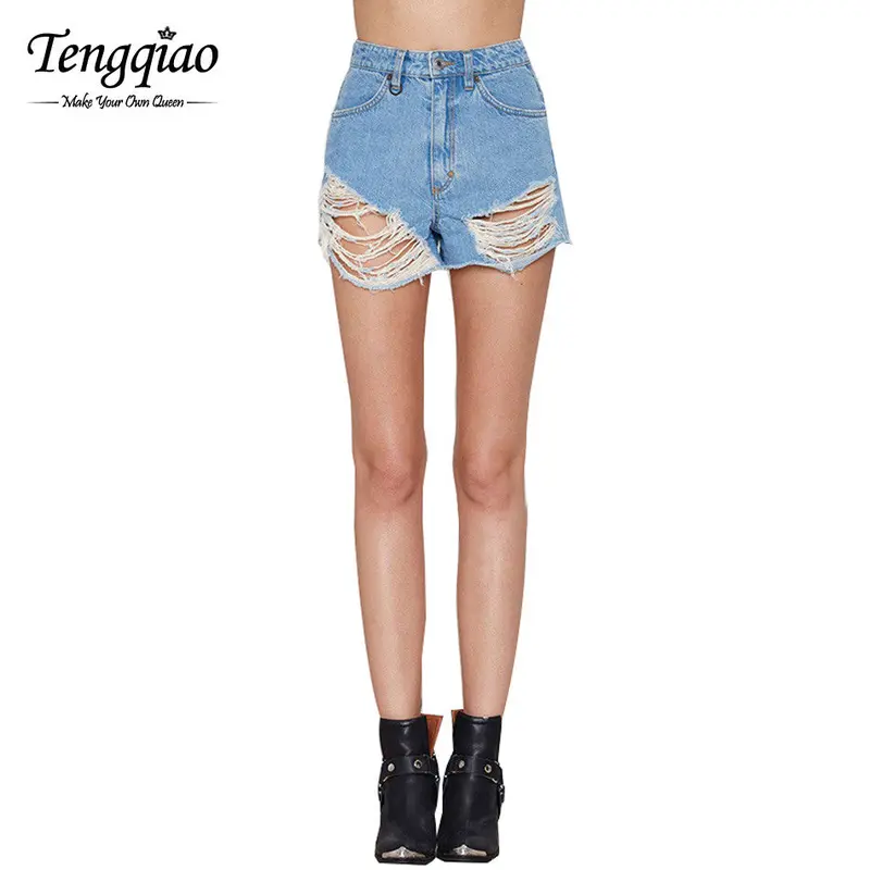 Vintage Sexy Ripped Jeans High Waist Jeans Shorts Denim Boyfriends Ladies Straight Jeans With Holes 1