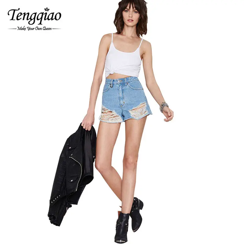 Vintage Sexy Ripped Jeans High Waist Jeans Shorts Denim Boyfriends Ladies Straight Jeans With Holes 3