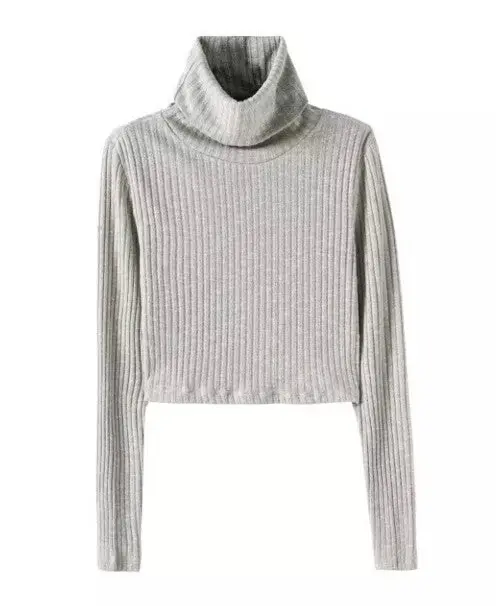 Vintage Sexy Turtleneck Short Jumper Pullovers Kleding Jerseis Mujer Pull Femme Knitted Sweaters Knitwear Light Gray Dark Gray 1