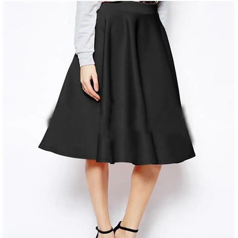 Vintage Skirts Women Stretch High Waist Skirt Skater Flared Pleated Swing Black Skirt Feida 1