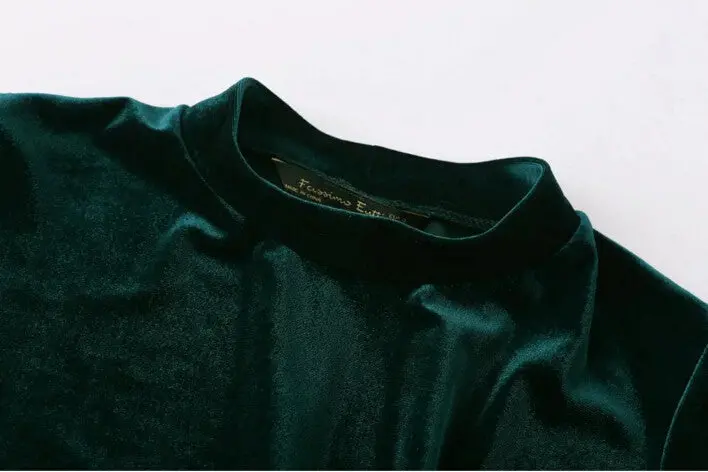 Vintage Stand Collar Short Sleeve Velvet Dress Women Retro Velour Mid Long Base Dress 3 Colors 7