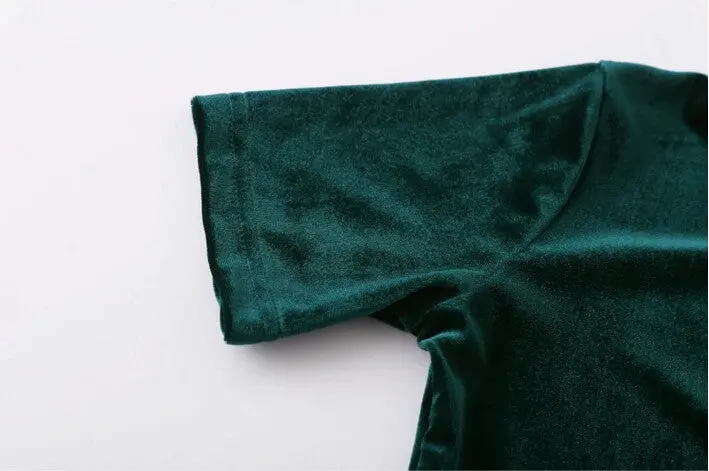 Vintage Stand Collar Short Sleeve Velvet Dress Women Retro Velour Mid Long Base Dress 3 Colors 8