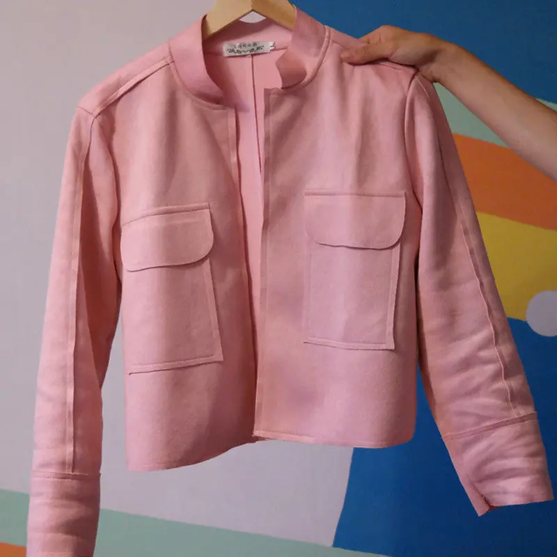 Vintage Suede Stand Collar Jacket Coat Femme Retro Chaquetas Mujer Motorcycle Biker Jacket Women 6 Colors Available 12