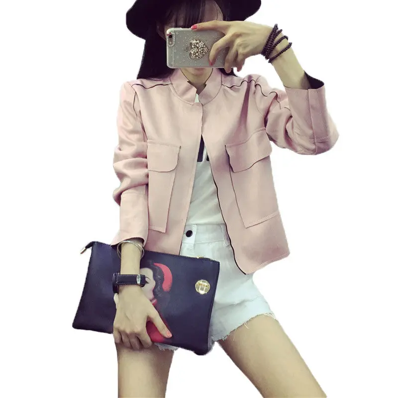 Vintage Suede Stand Collar Jacket Coat Femme Retro Chaquetas Mujer Motorcycle Biker Jacket Women 6 Colors Available 7