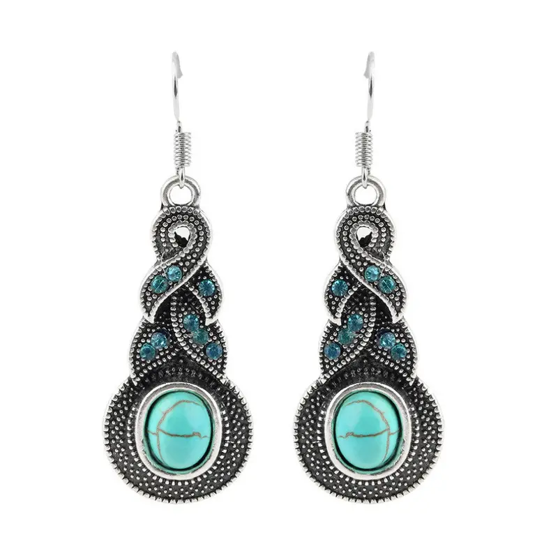 Vintage Turquoise Crystal Bead Ear Hook Dangle Earrings Jewelry 1