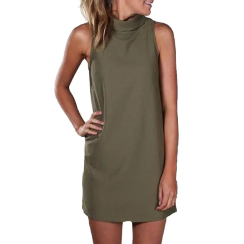 Vintage Turtle-Neck Polo Mini Dress – Sleek Sleeveless Office Dress for Women