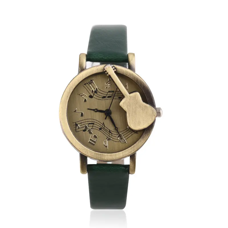 Vintage Unique Design Guitar Pattern Stave Dial Music Notation Analog Quartz Wrist Watch Pu Leather Watchs Retro Gift 2