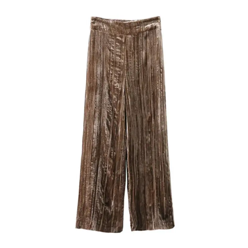 Vintage Velour Pleated Wide Leg Pants Woman Retro Velvet Full Length Trousers Femme Casual Pants 1