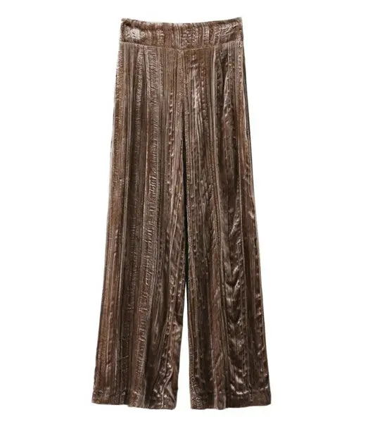 Vintage Velour Pleated Wide Leg Pants Woman Retro Velvet Full Length Trousers Femme Casual Pants 3