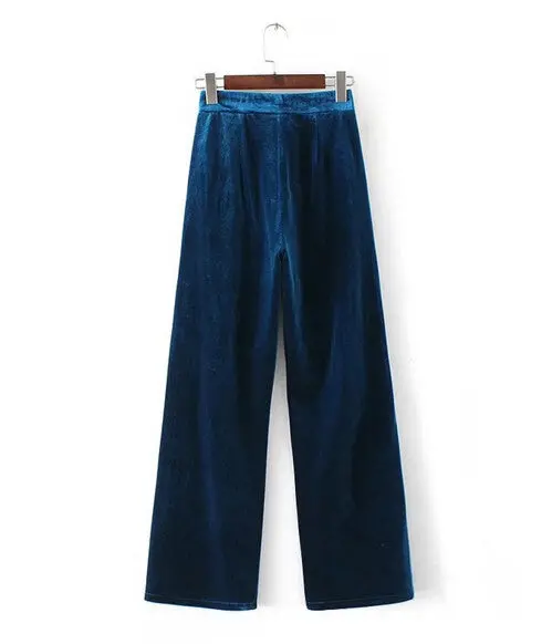 Vintage Velour Wide Leg Pants Woman Retro Velvet Zipper Fly Full Length Trousers Femme Casual Pants 5 Colors S M L 10