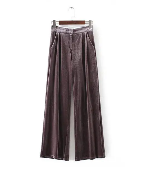 Vintage Velour Wide Leg Pants Woman Retro Velvet Zipper Fly Full Length Trousers Femme Casual Pants 5 Colors S M L 7
