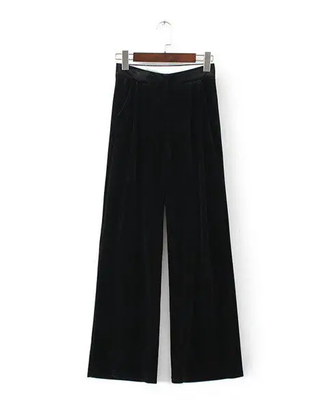 Vintage Velour Wide Leg Pants Woman Retro Velvet Zipper Fly Full Length Trousers Femme Casual Pants 5 Colors S M L 8