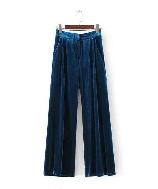 Vintage Velour Wide Leg Pants Woman Retro Velvet Zipper Fly Full Length Trousers Femme Casual Pants 5 Colors S M L 9