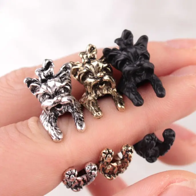 Vintage West Highland Yorky Terrier Rings Streched Animal Yorkshire Puppy Dog Rings 1