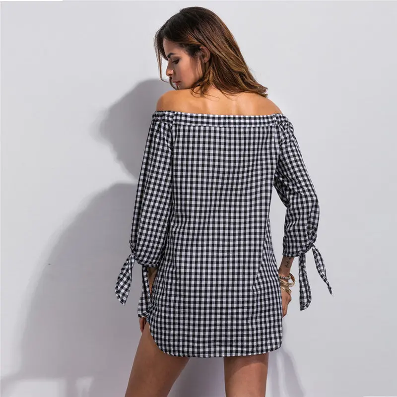Vintage Wome Women Off Shoulder Black Dress Sexy Plaid Short Mini Dress Plus Size Women Clothing Feida 2