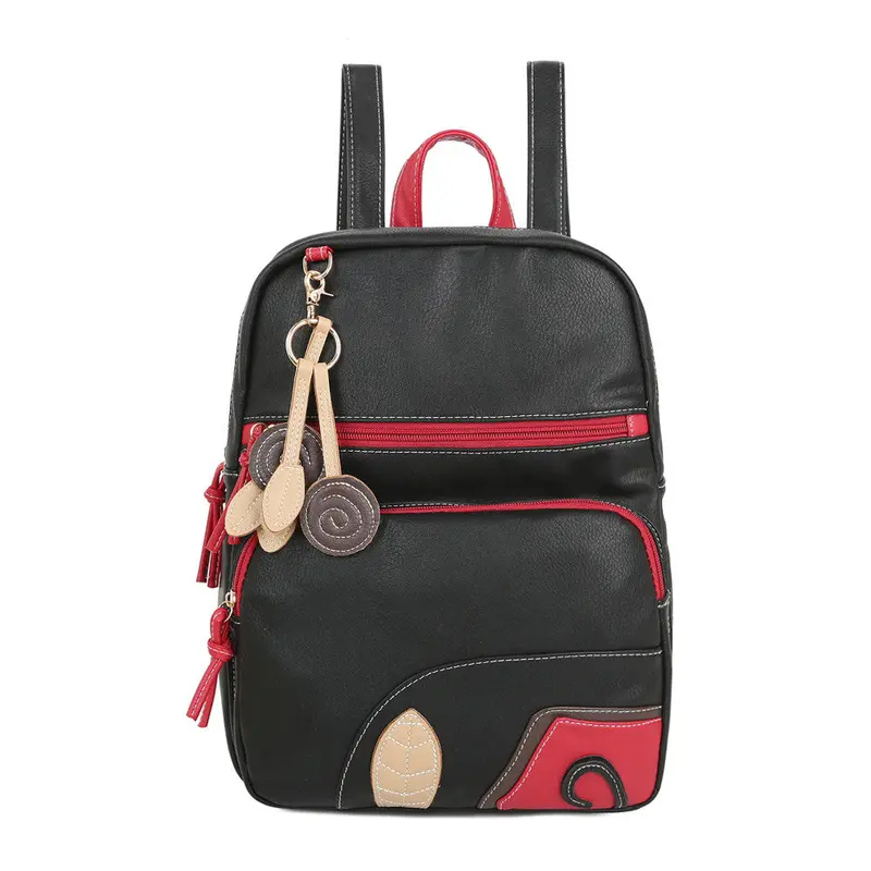 Vintage Women Bohemia Backpack Pu Leather Leaf Applique Schoolbag For Teenagers Girls Student Travel Bag Black Mochila 1