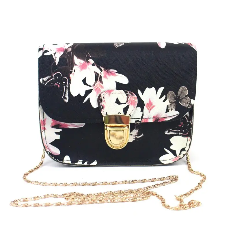 Vintage Women Butterfly Flower Printing Chain Leather Luxury Hbags Ladies Party Purse Clutches Shoulder Bag Messenger Bags 1
