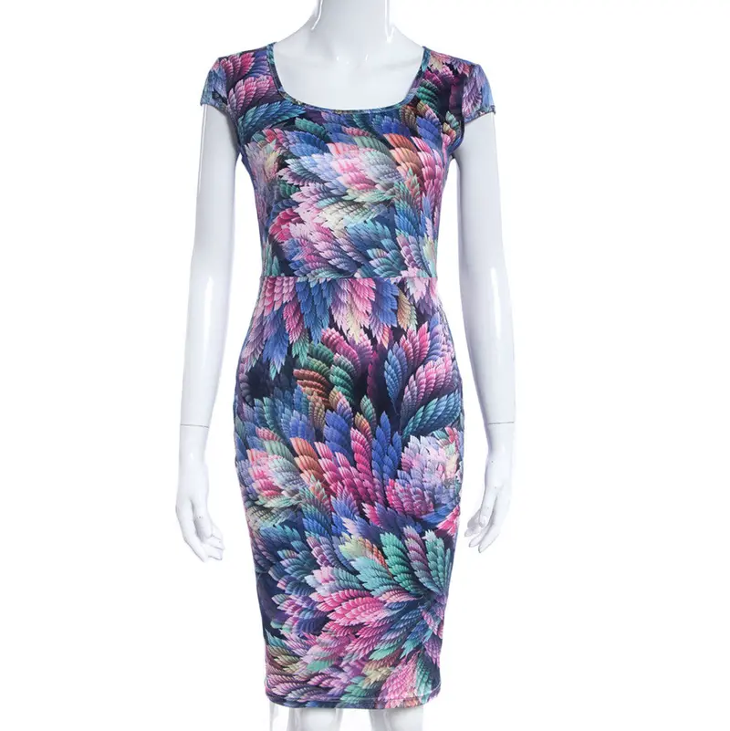 Vintage Women Dress Elegant Floral Print Work Business Clothes Party Sheath Vestidos Femininos Robe 3